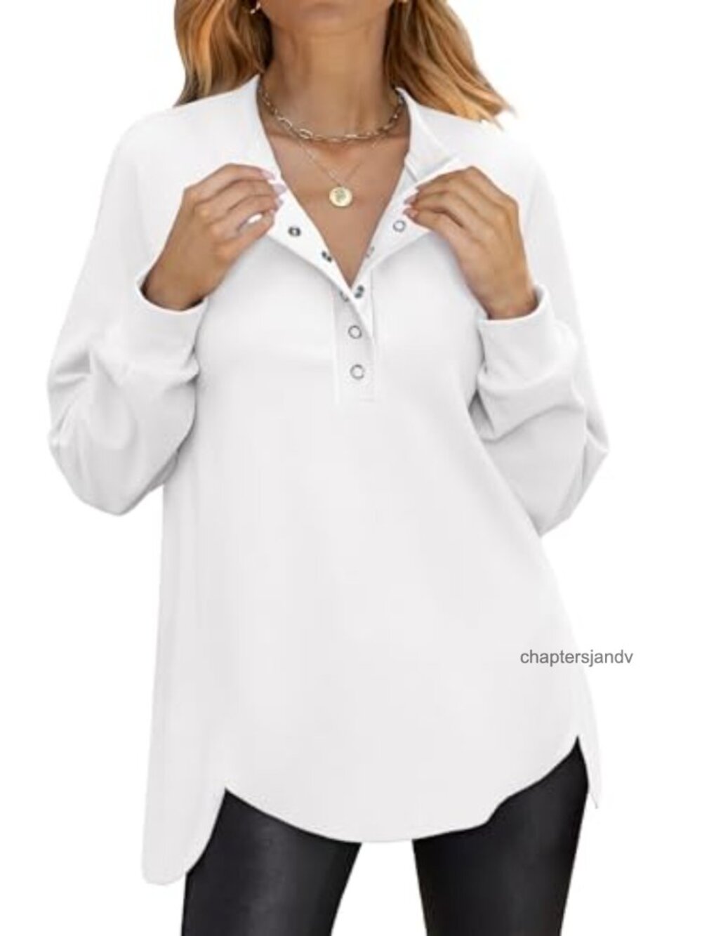 Oversized Henley Sweatshirt Tunic Top Loose Long Sleeve Pullover